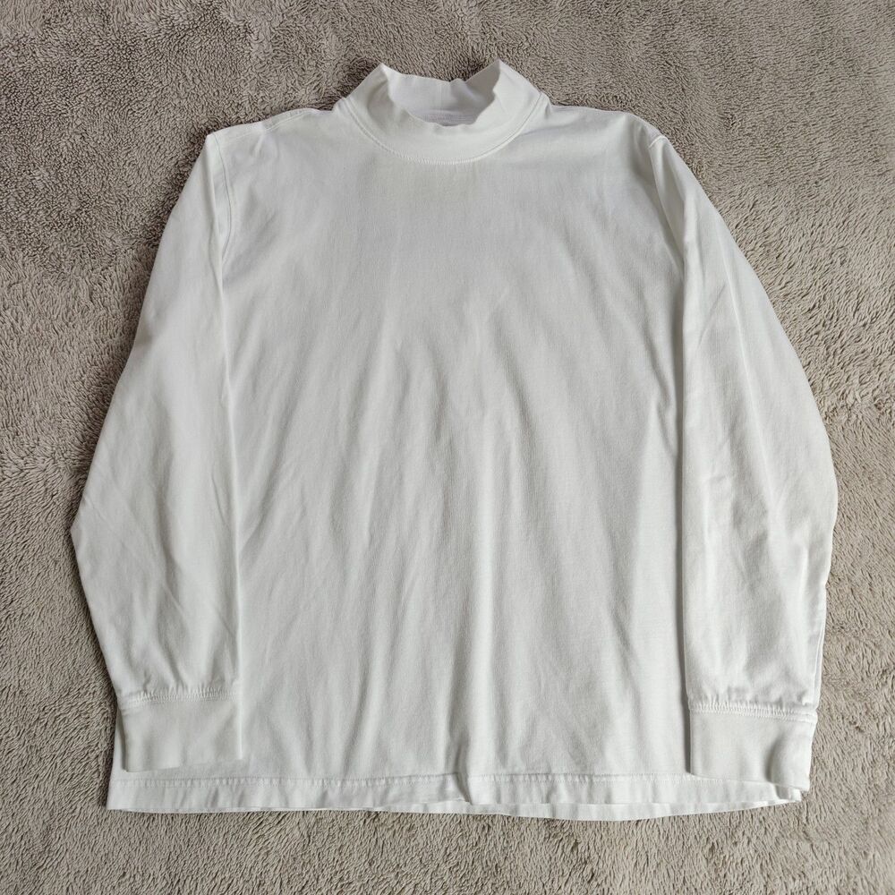 Lands End Super-T Mock Turtleneck Long Sleeve Shirt Men's L 42-44 White